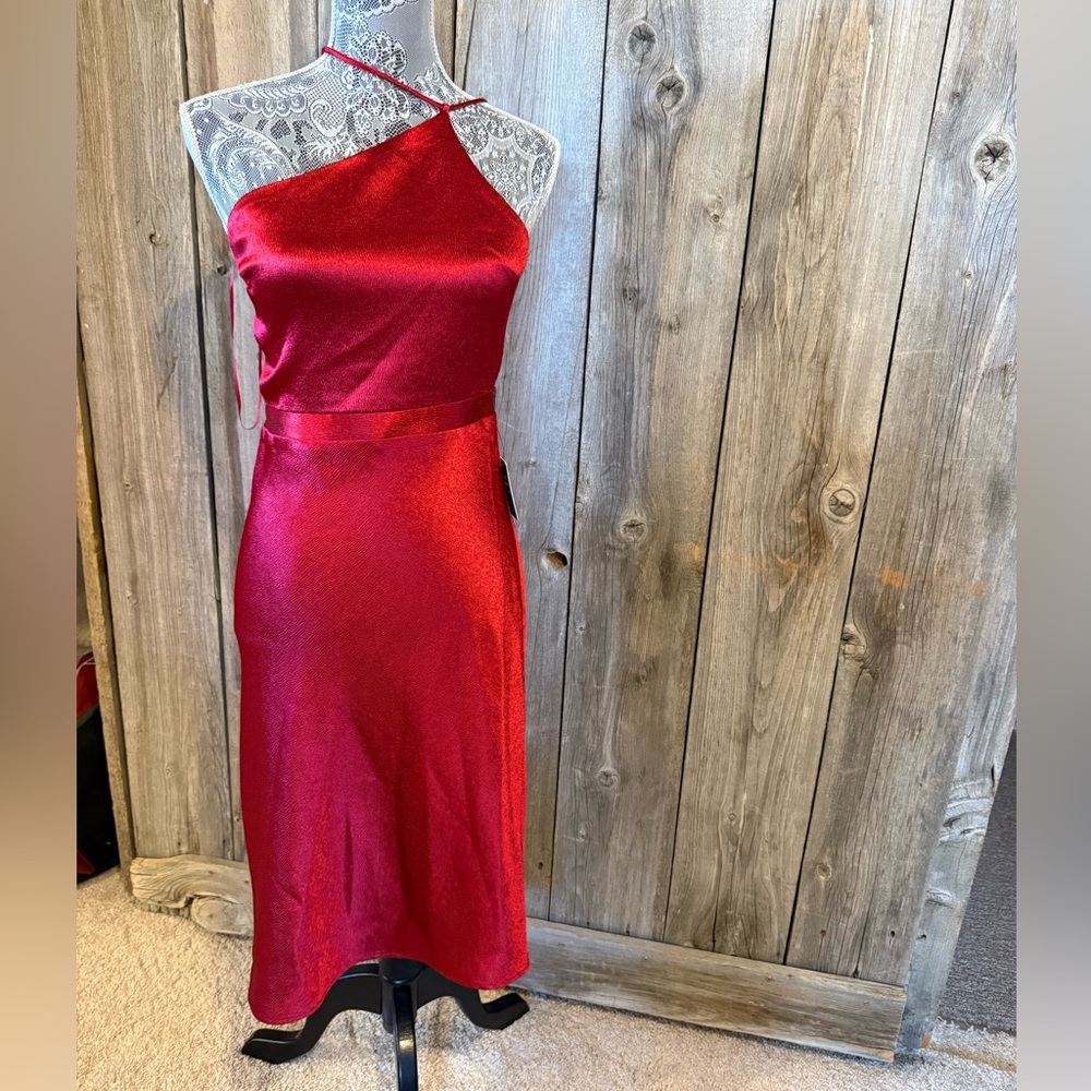 Elegant Red Satin Halter Dress